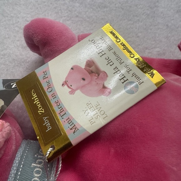 Baby Zoobies Hada the Hippo Plush Toy Pillow Blanket 3-in-1 Pink New Tags. - Picture 3 of 8